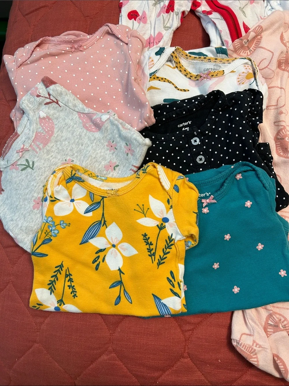Mixed Baby Girl Sleepers and Onesies - Pink, Peach, Teal, Yellow Mix